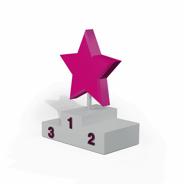 an icon of an animated grey podium with a pink star sitting on top of it