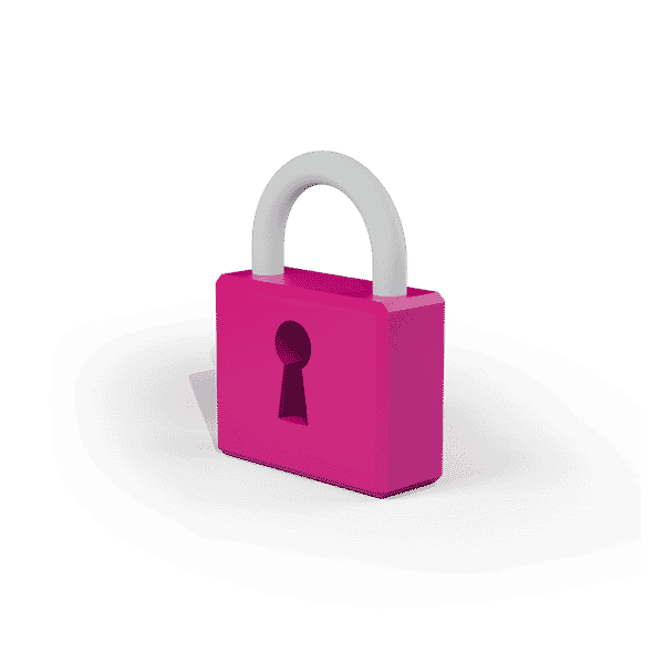 an icon of an animated pink/grey padlock
