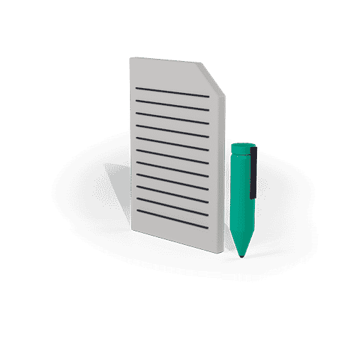 an icon of an animated pen and paper