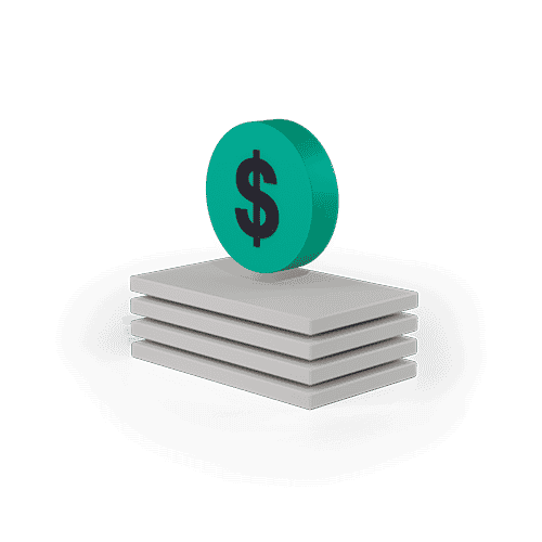 an icon of an animated grey/green dollar sign